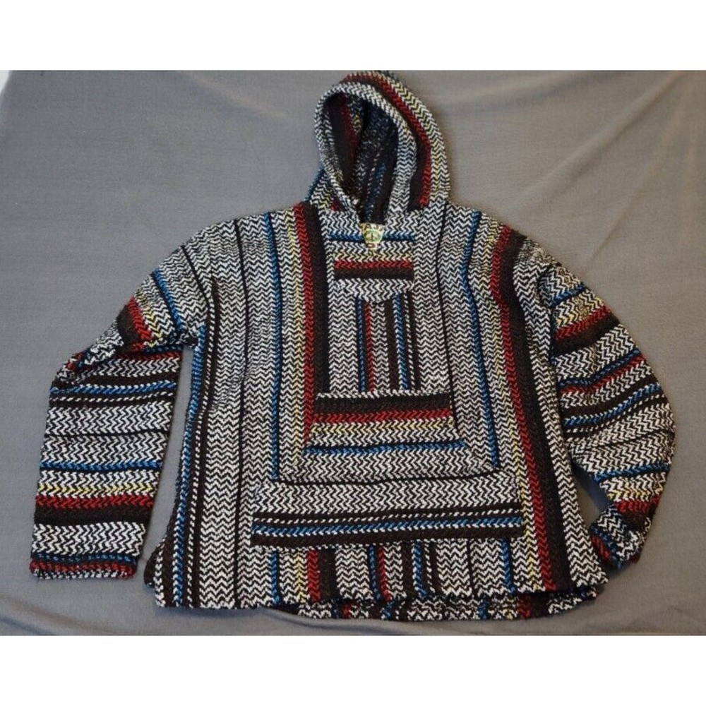 Baja Joe Mexican Hoodie Unisex Adult Sz Small Black White Aztec Blanket Style